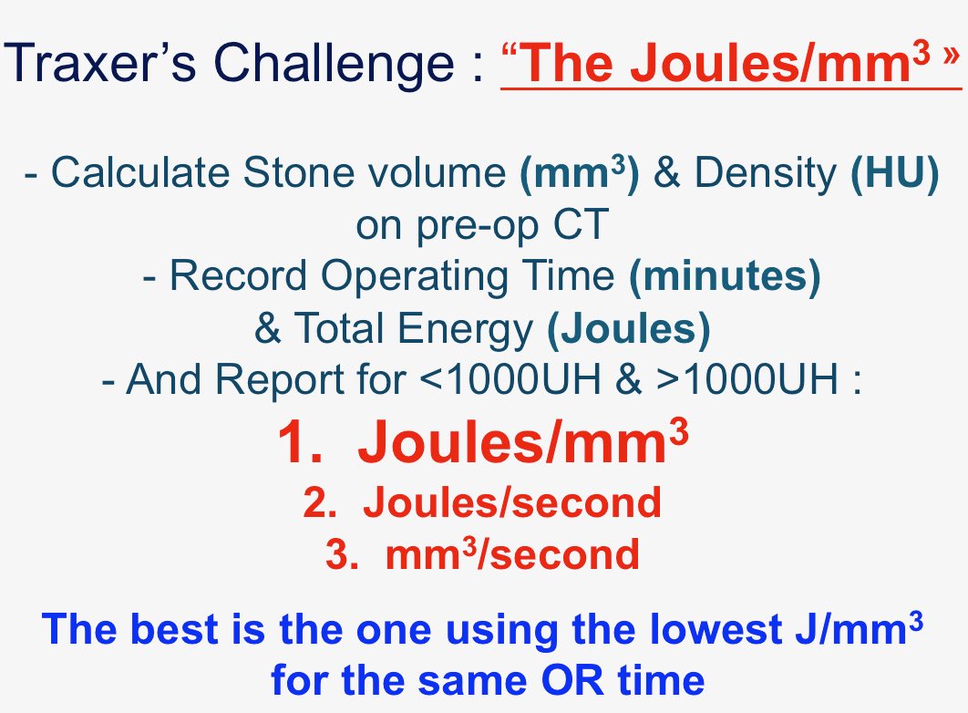 BN12:Lets introduce a new concept:«Traxer’s Challenge: Joules/mm3»To compare High vs Low power Laser(120vs30W):Knowing StoneVolume&amp;Total Energy.Very curious to see:J/mm3 of Promoters of «HighFreq-HighPower-Moses»😉My prognosis?Same Operating Time&amp;50% LESS Energy for LowPower!