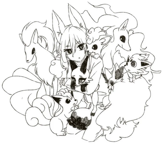 オリキャラのリクトくんとキツネポケモンちゃんたち! 