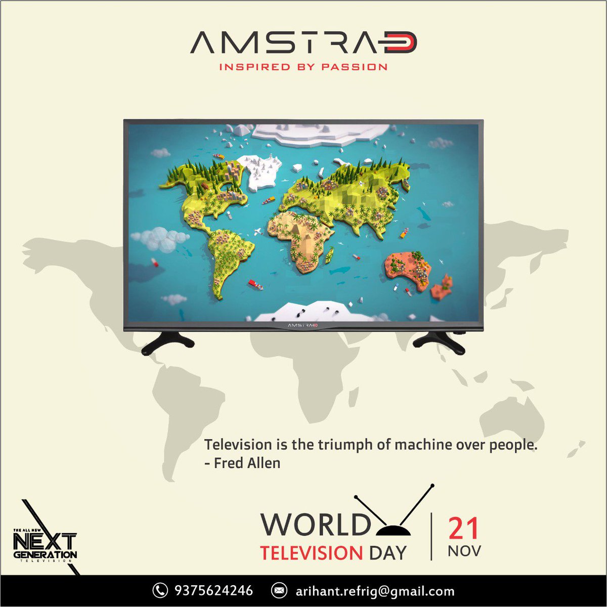 AmstradIndia's tweet photo. Happy World Television Day !

Television is the triumph of machine over people. 
- Fred Allen

#AmstardIndia #NextGenerationProducts #GoFlixTubeAiOtaFiPrime #CompleteLaundrySolution #amstrad #offer #discount #saleprice #bigdiscount https://t.co/UkoUUP6s29