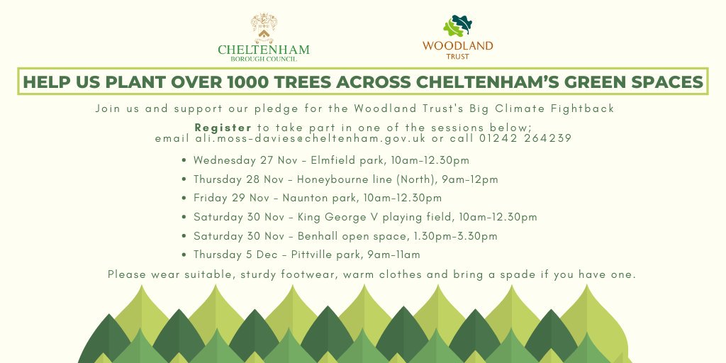 Want to join “The Big Climate Fightback”? Our <a href="/CheltenhamParks/">Cheltenham Parks</a> team have pledged to plant 1000 #trees across the green spaces of #Cheltenham in support of the @WoodlandTrust climate change campaign #BigClimateFightback.

Find out more: cheltenham.gov.uk/news/article/2…

#everytreecounts🌳