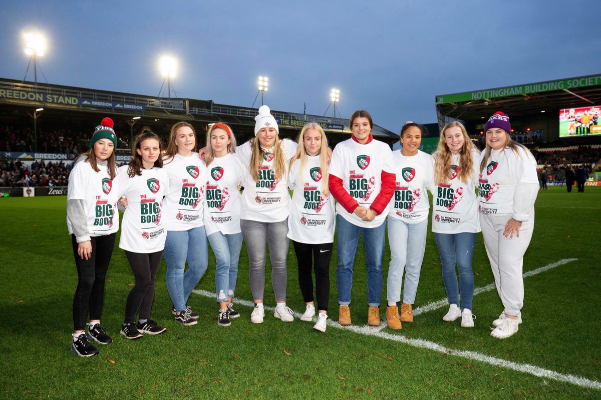 MRUFCGirls's tweet photo. The #MRUFCUnder18s had a great day last Saturday as they took part in the @LeicesterTigers #BigBootChallenge. The girls think that maybe, just maybe they were a lucky charm as #Tigers went on to win 41 - 20 Vs Pau in the @ERChallengeCup @Heineken @TISSOT https://t.co/NVX6IypHuj