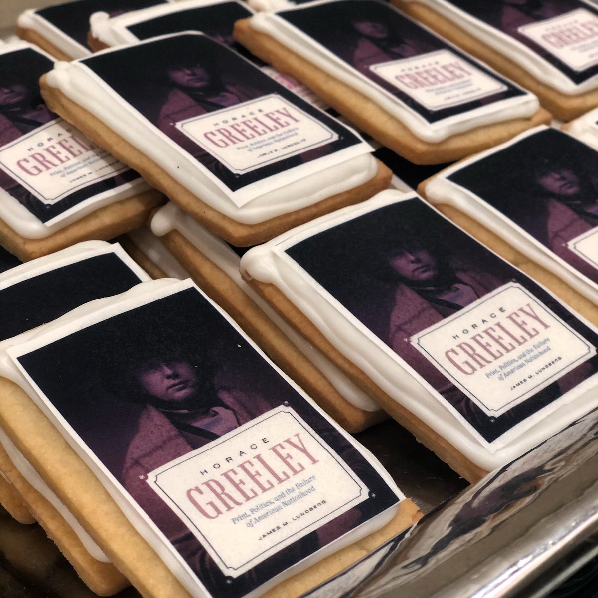 Horace might look a bit sinister on these cookies, but he encourages you to read Professor Jake Lundberg’s new book: “Horace Greeley: Print, Politics, and the Failure of American Nationhood,” out now!