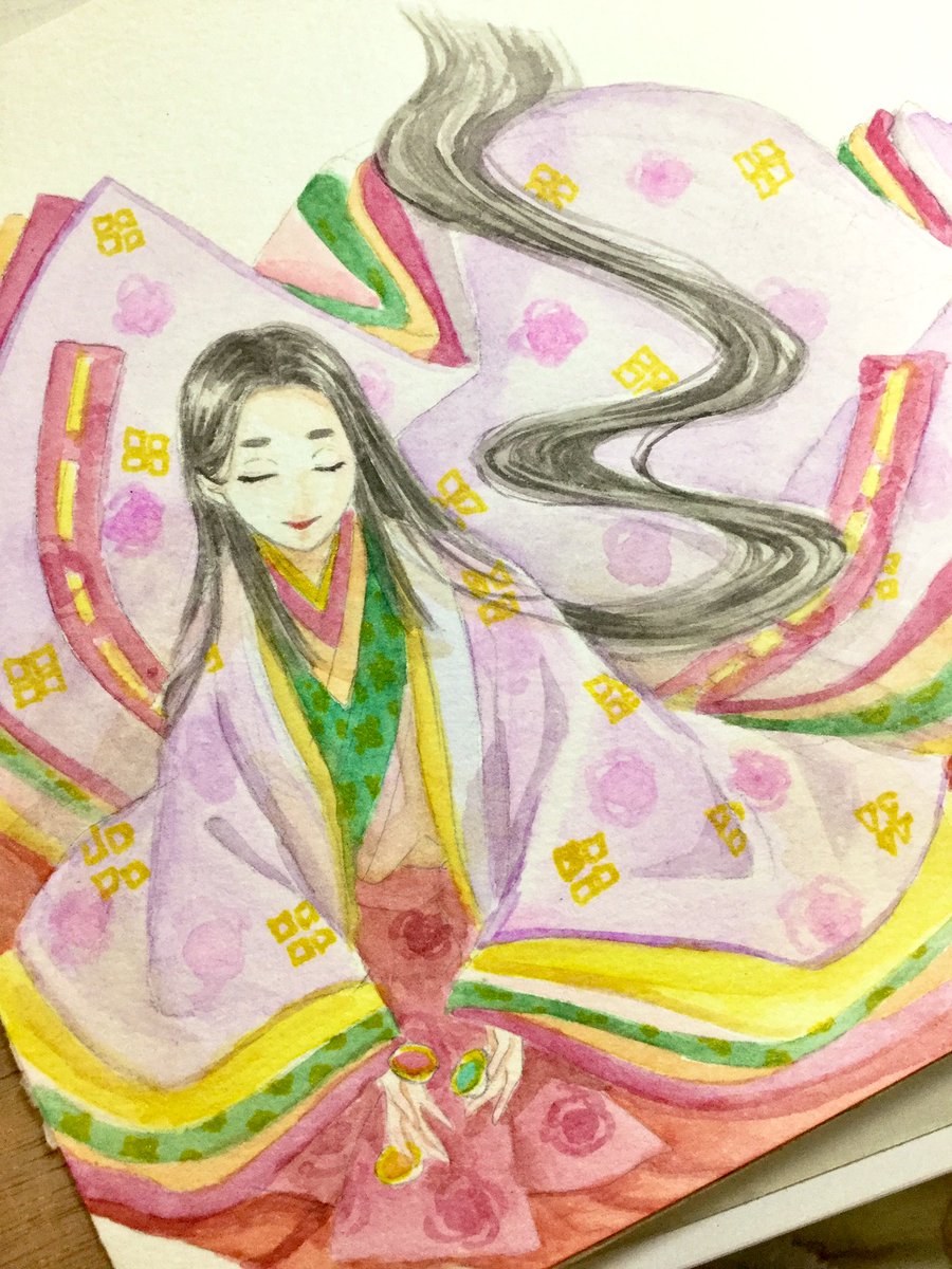 久々に頑張って絵を描いたって感じがする 平安時代のお姫様に憧れてるという親戚ち つぶあんのイラスト
