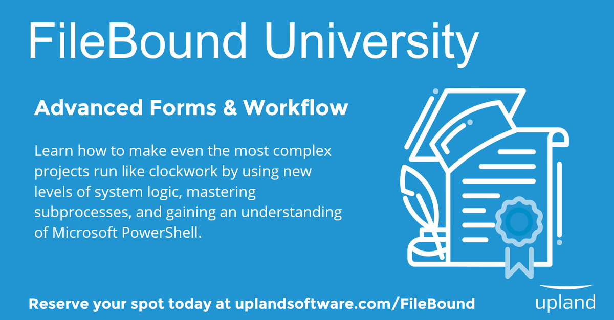 FileBound's tweet image. #FileBoundU's Advanced #Forms &amp;amp; Workflow course starts 12/10. Register now to brush up on your advanced workflow logic, child processes, advanced discovery and sub-processes knowledge! bit.ly/2SM8mLM