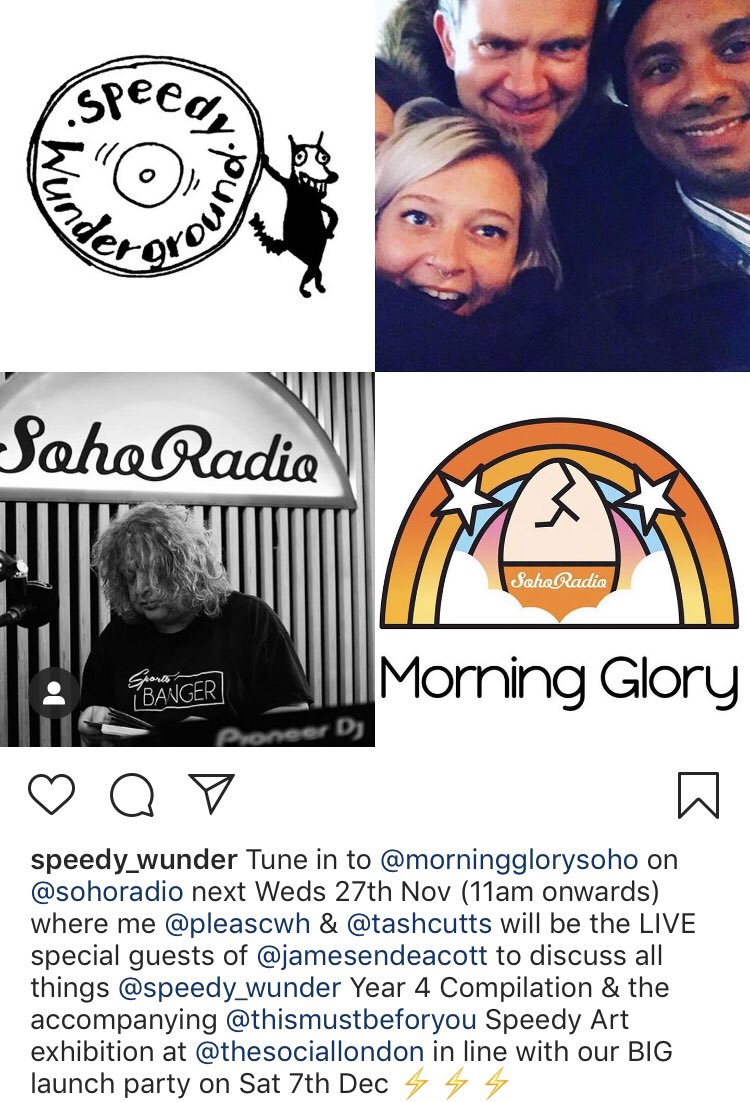 SpeedyWunder's tweet photo. Tune into @MorningGlorySoh @sohoradio next Weds 27th Nov where @pierrelouishall &amp; Tash @MustBeForYou will be the special guests of @jamesendeacott to talk all things Speedy Year 4 &amp; the accompanying exhibition / launch @thesociallondon ⚡️⚡️⚡️ https://t.co/qGj1331m0F