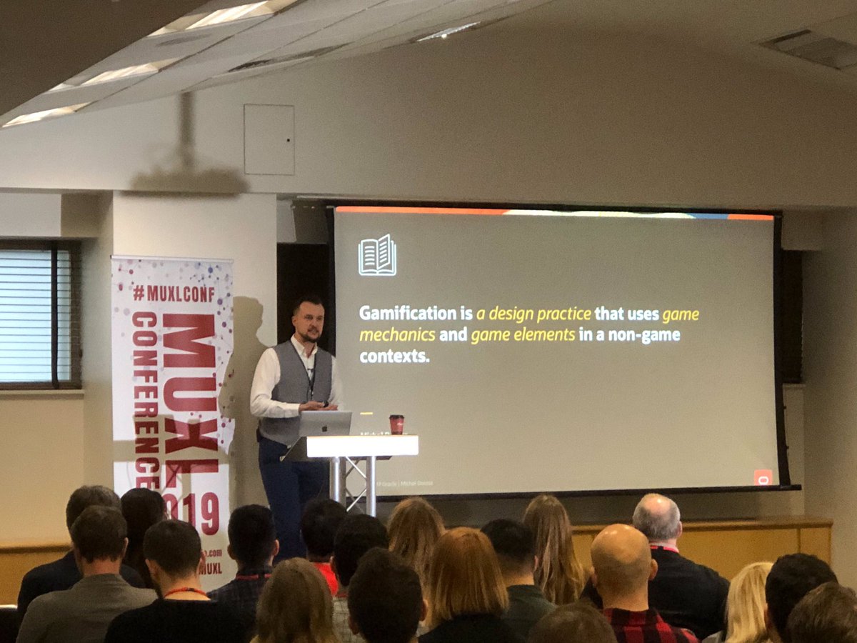 OracleConsult's tweet photo. Our Senior Experience Designer Michał Dorosz shares an insightful keynote speech on gamification at the @mobileUXLondon Conference 2019! #GameOn #LevelUpUX #oracleconsulting #MUXLConf #OCDX https://t.co/no5uDobgXW