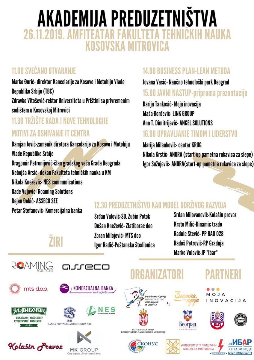 petronijevic_d's tweet image. Позивам све младе људе са Косова и Метохије да се пријаве за Такмичење за најбољу бизнис идеју на КиМ. Дана 26. новембра ћемо одржати велику Академију предузетништва. Видимо се 👋 #kosovoimetohija #KiM