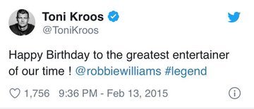 FootyAccums's tweet photo. Toni Kroos' obsession with Robbie Williams still makes me laugh to this day.. 😂 https://t.co/pRHmlkzmRE