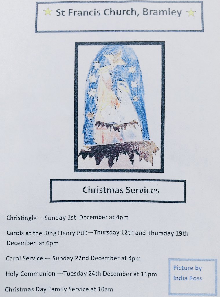 BramleyInfant's tweet photo. Dates for St Francis Church Christmas services @stfranbram 🎄❄️👼🏽🙏🏻⛪️ https://t.co/QrYIf7GSOS