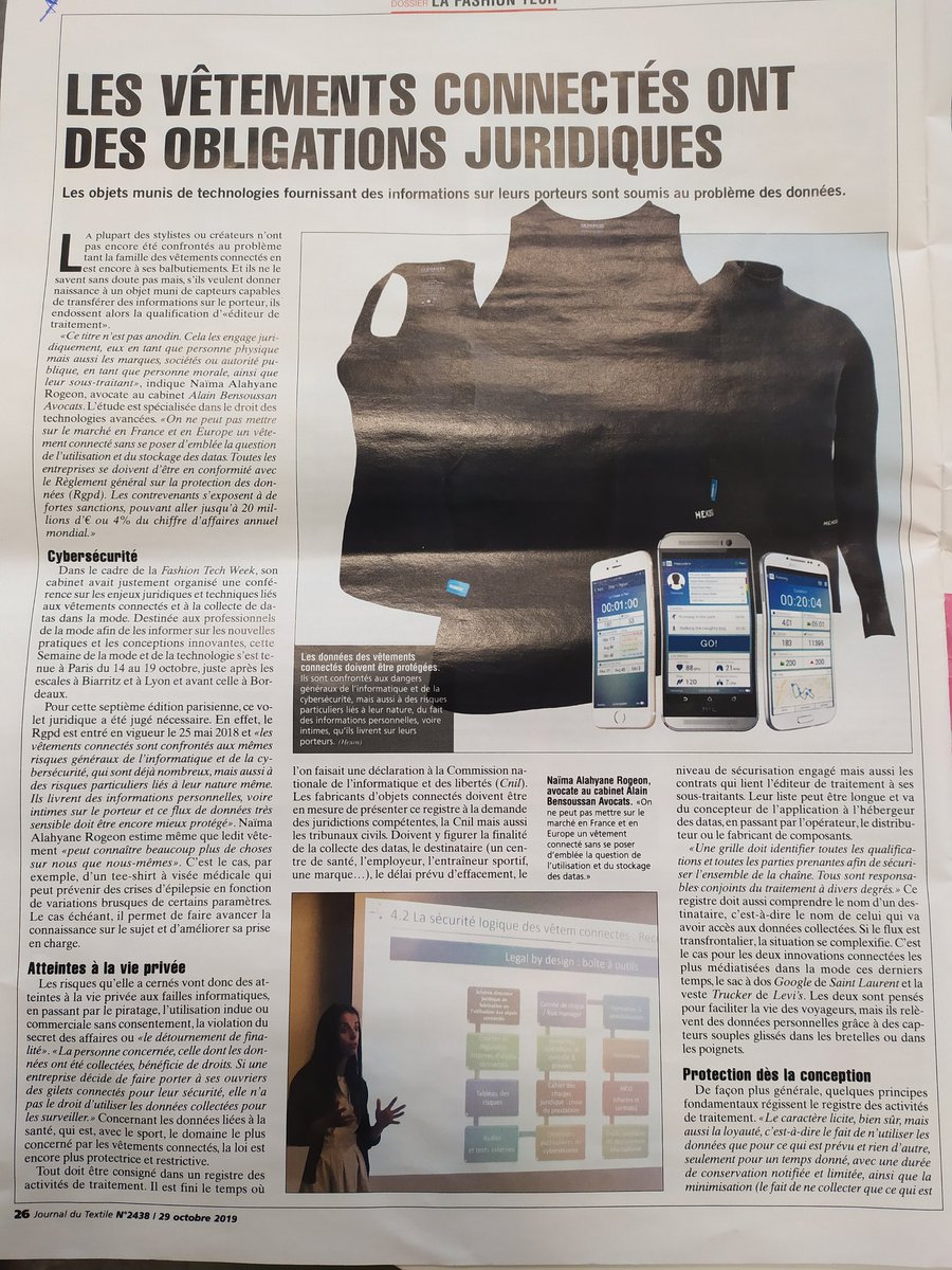 geniusobjects's tweet image. Un article du Journal du textile qui explique bien les enjeux de la sécurité des données, du privacy by design dans le cadre du développement d&apos;un objet textile connecté.
#iot #wearables #fashiontech #journaldutextile #etextile