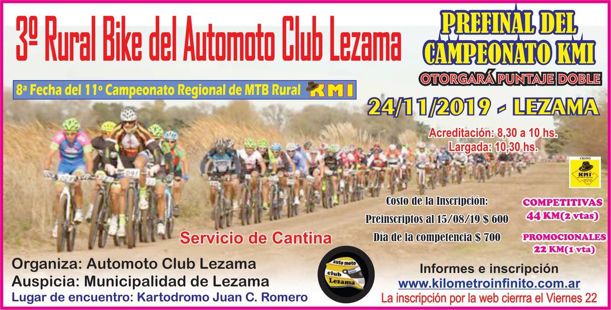 lezamaturismo's tweet photo. ⚠️ Estamos inscribiendo para la 3° Rural Bike del Auto Moto Club Lezama ⚠️ 🚵‍♀️ 🚵‍♂️

✅Consultanos por mensaje privado o comunícate al 📞 02242-43-2174 de 8 a 13 Hs‼️ https://t.co/V21z35Uwh2