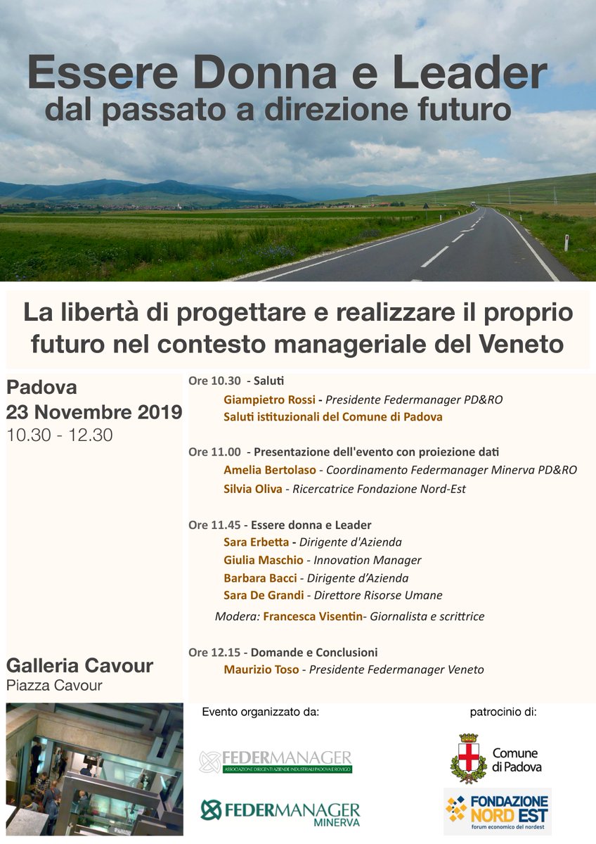 In occasione della Giornata internazionale contro la violenza alle donne, istituita dall'Onu, Federmanager Veneto in collaborazione con Federmanager Minerva, presentano l’incontro “Essere donna e leader, dal passato a direzione futuro”, che si svolgerà il 23 novembre a Padova