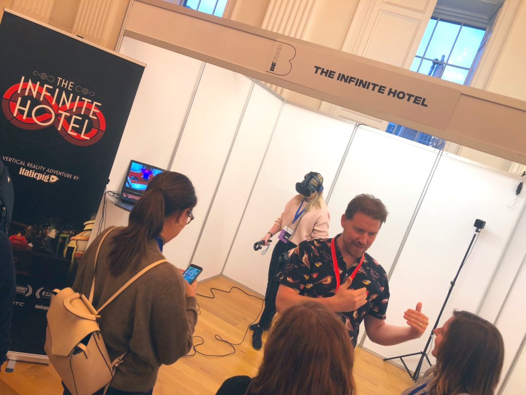 Our @DigiCatapult colleagues having some fun trying the fabulous Infinite Hotel VR experience from @italicpig at @CE_Programme #BeyondConf in Edinburgh. @futurescreensni