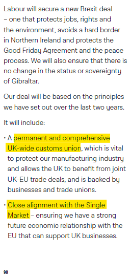 (Trade policy in manifestos—quick glance—cont.)2. LABOUR also insists trade deals mustn't weaken standards (labour, environment, animal welfare) plus a focus on NHS and drug prices.The only actual trade policy is UK-EU customs union, alignment. https://labour.org.uk/manifesto/ 2/n