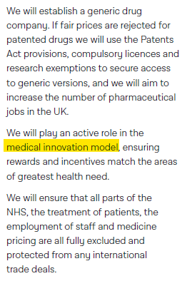 … Just the threat of compulsory licensing can persuade companies to cut their prices.The manifesto talks of the “medical innovation model”. Behind that lies a large amount of complexity. It remains to be seen what Labour has in mind. https://labour.org.uk/manifesto/ …6/n