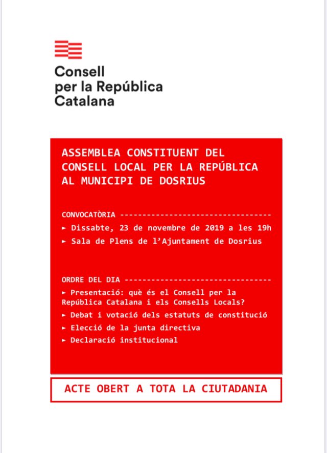 ANC_Dosrius's tweet photo. Aquest dissabte us esperem a l’Assemblea Constituent del Consell Local per la República Catalana. https://t.co/OYtJSikyjP