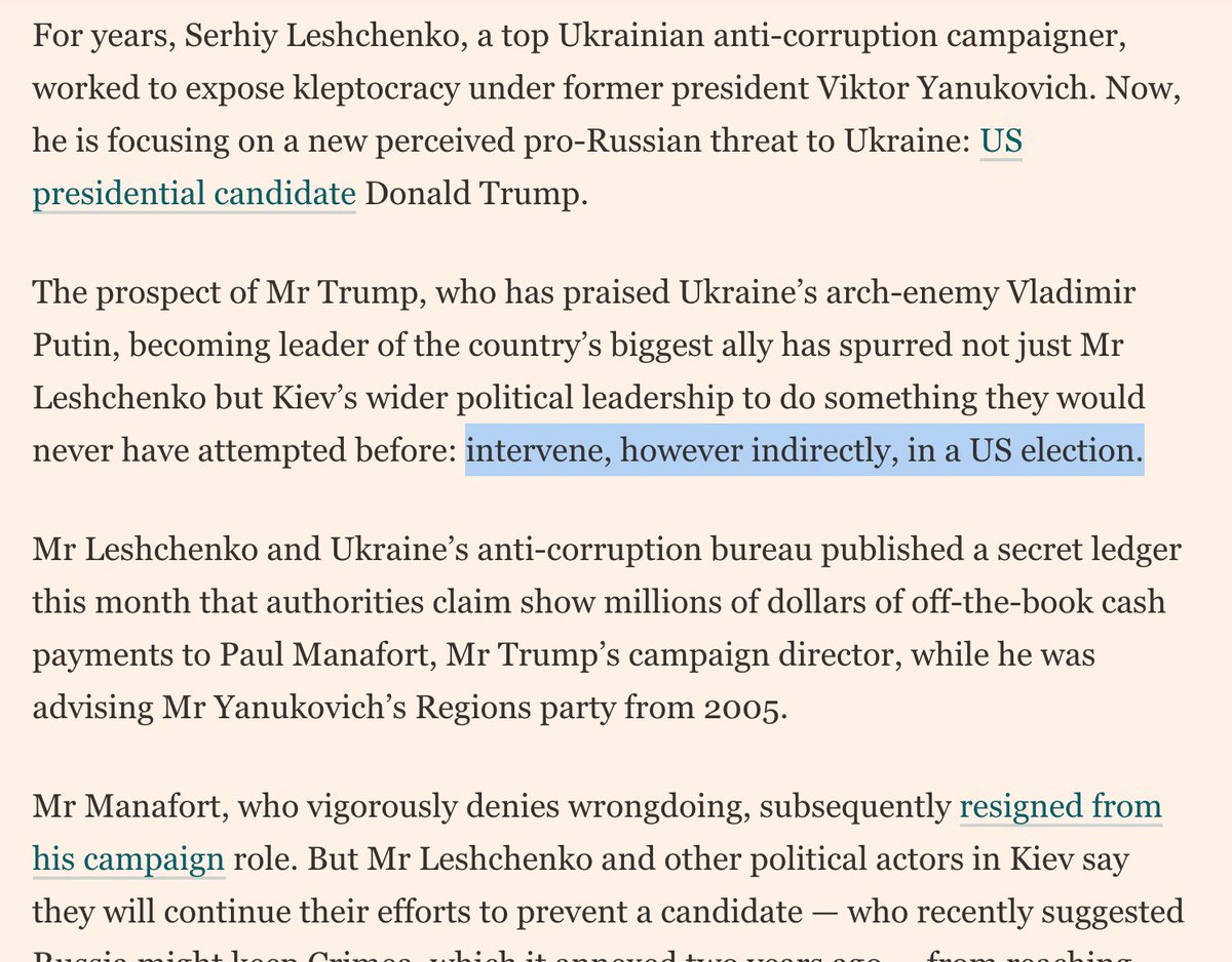 Financial Times, Aug. 28, 2016: "Ukraine’s leaders campaign against ‘pro-Putin’ Trump”