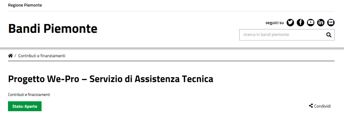 InterregALCOTRA's tweet photo. 🇮🇹La @regionepiemonte invita a partecipare alla manifestazione di interesse per l’affidamento del servizio di Assistenza Tecnica per il supporto al coordinamento del Progetto "WE-PRO Prossimità” del #PITEM_ProSol.📆Scadenza : 6 dicembre 2019. 👉https://t.co/QdQpLIUQ3U https://t.co/6HzgEV91Ry