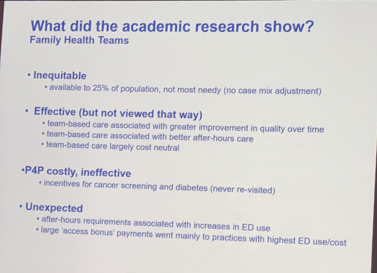 From #NACPRG2019 this week - Team-based care with blended-capitation was cost neutral and provided higher quality care: Accademic assessment #ONPrimaryCareLeads #PatientMedicalHome but needs tweaking