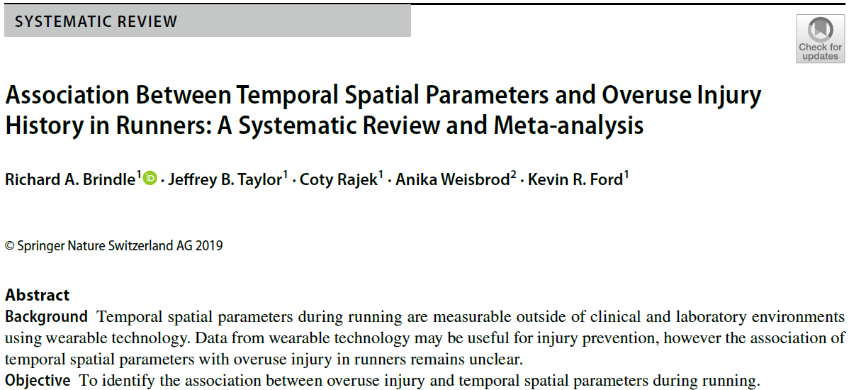 BrindleR4's tweet photo. Excited to share our @SportsMedicineJ rev! https://t.co/OzT3GlXG5e

Widely-used wearables eg @Garmin &amp; @runscribe record TSP...could they be used to monitor run inj risk?🤔

Select avg TSP not assoc w run inj history...Need prosp studies, look at TSP thresholds &amp; variability.👍 https://t.co/hove2k26Jv