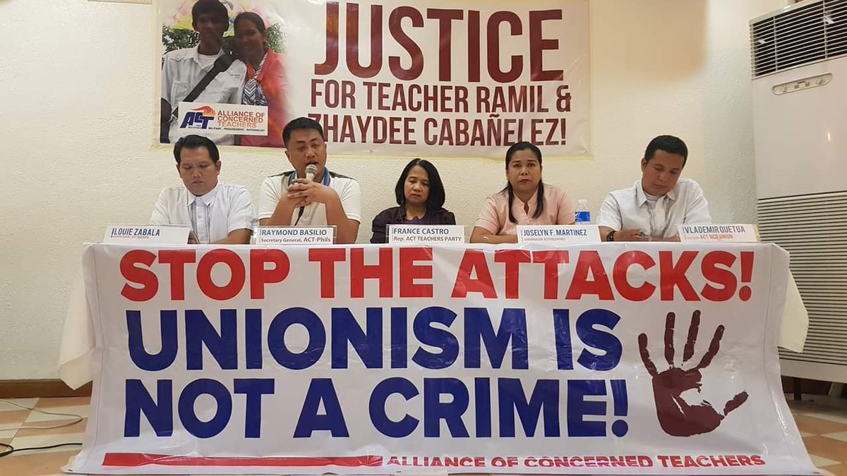 🇵🇭 Threatened, falsely accused of terrorism, arrested... for being teachers &amp; trade unionists.🛑#StopTheAttacks

Join us in supporting our affiliates <a href="/actph1982/">ACT Philippines</a> &amp; telling the Philippines govt in no uncertain terms: #HandsOff teachers!

✒️Sign the petition: bit.ly/344yPKe