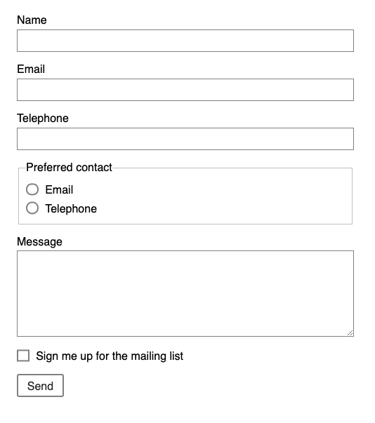 I wrote a take-home challenge for my mentee to help improve her knowledge of vanilla HTML, and thought some other junior front-end devs might enjoy it. So here's the test:Build this working form that sends user data, using *only* HTML & CSS.