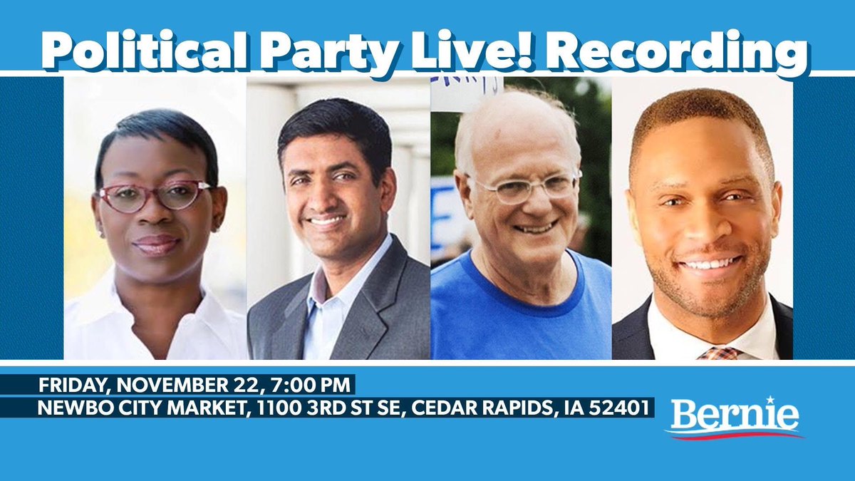PPLiveIowa's tweet image. Hey friends, we're back! Join us tomorrow evening as we sit down with a few national campaign surrogates for @BernieSanders! We'll be recording live from @NewBoCityMarket in Cedar Rapids! RSVP here: buff.ly/2O9QKdb #iacaucus
