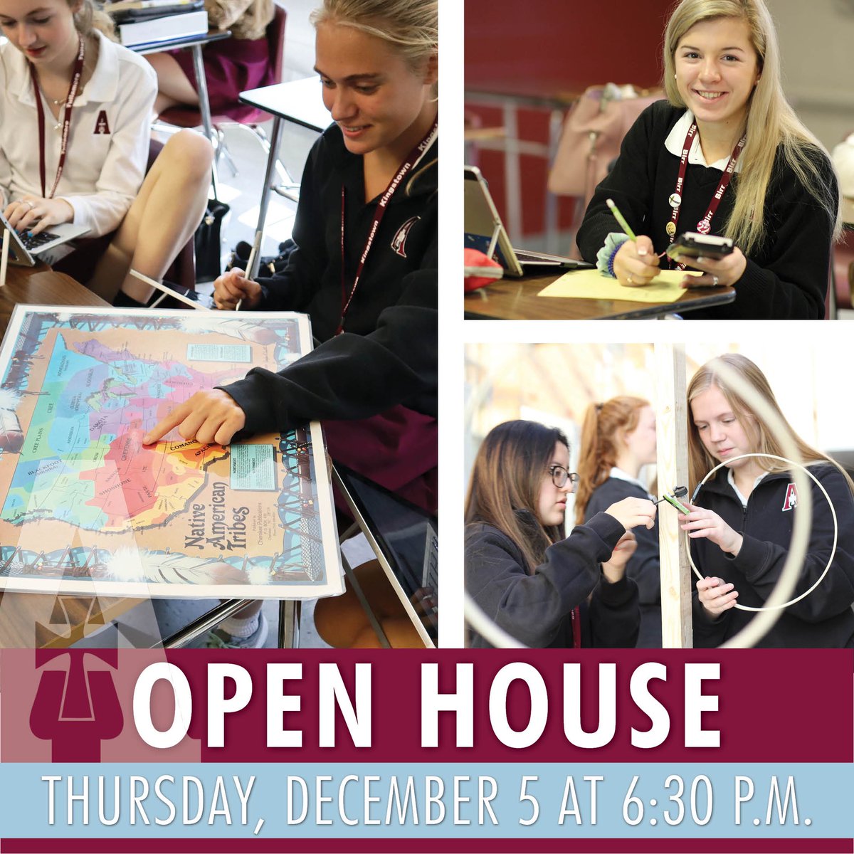 We invite you to Open House on Thursday, December 5, at 6:30 p.m. Meet our students, teachers, administrators, and hear why Assumption is their home away from home.