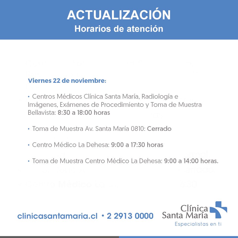 Infórmate sobre los horarios de atención del viernes 22 de noviembre aquí: bit.ly/33X7Vnl