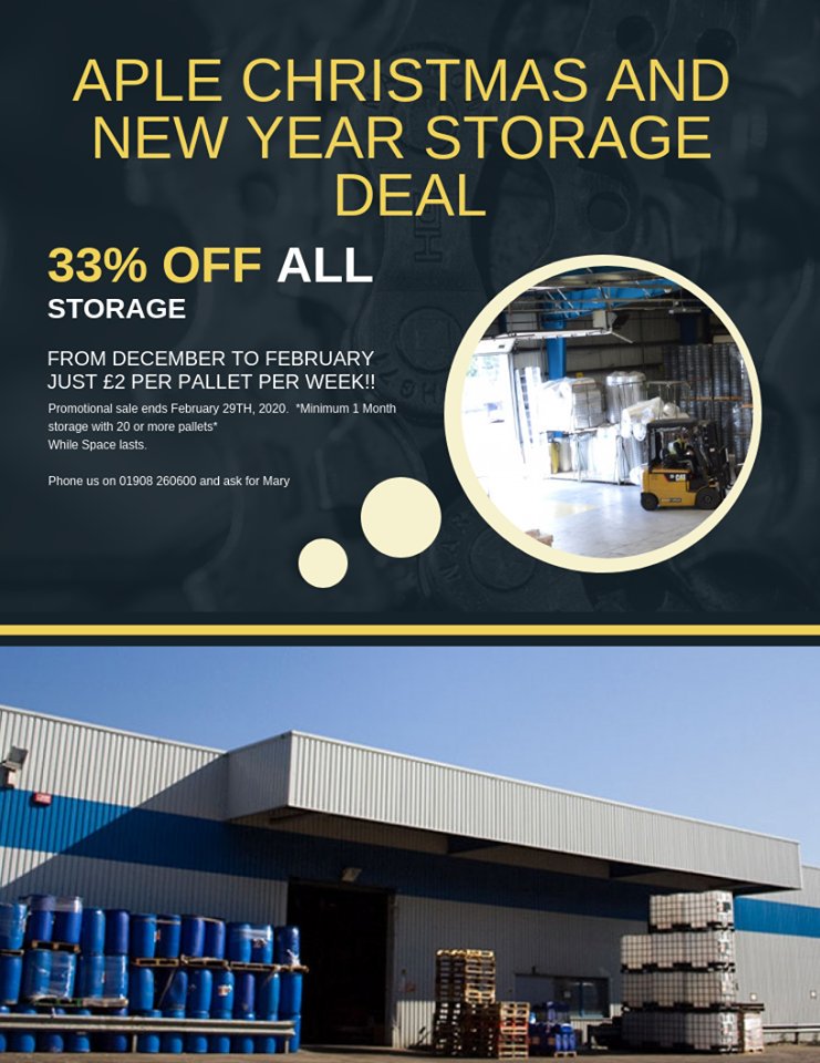 APLE are offering a Christmas &amp; New Year Storage Offer for just £2 per pallet per week! 

#storage #warehouse #pallets #haulage #miltonkeynes #christmas