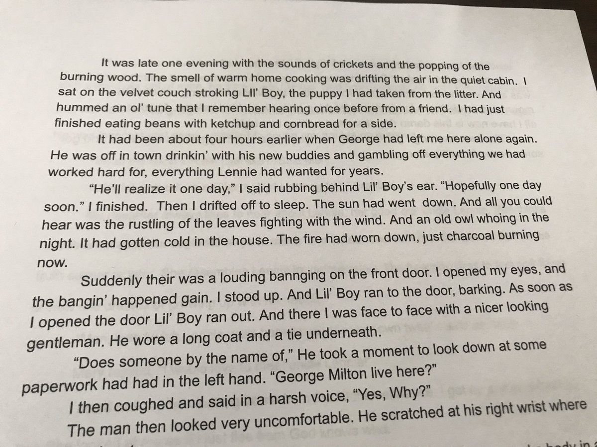 HannMarissa's tweet photo. I needed a victory in my classroom, &amp; I got one today. 9th graders are composing an extra chapter for OMAM. They have blown me away with their narrative writing: author’s craft, dialogue, diction. Wow! #onourway @la_turrentine @CoosaHighSchool https://t.co/NwSyeX8aAS