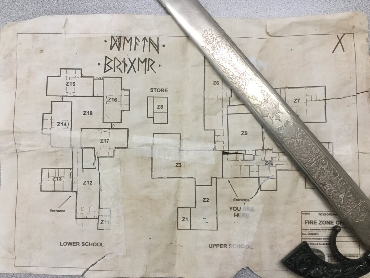 TickfordPark's tweet photo. We found a torn up map with runes on, we followed the map and found a Viking sword! #TPemerald #TPmoonstone #TP4history https://t.co/7LTAfLDQCy
