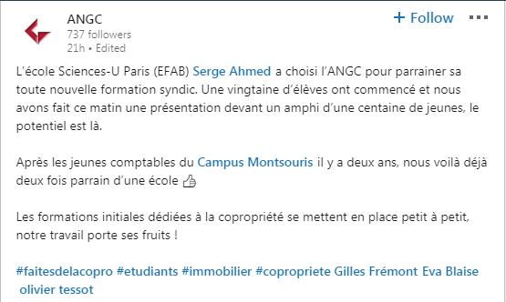 sciences_u's tweet photo. Parrainage avec l'#ANGC pour la nouvelle #promotion en #formation #syndic
#emploi #immo #immobilier https://t.co/MhG56Zw9xA