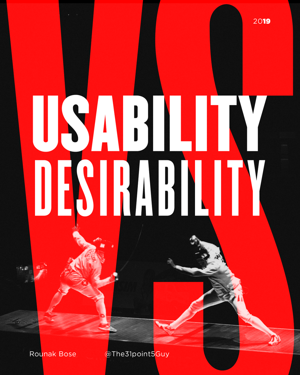The31point5Guy's tweet photo. There are 2 groups of designers — those who participate in the "usability versus desirability" debate, and those who don’t, because they understand the real deal. You should too!

This will give you a nudge in the right direction https://t.co/0RKshlNiCQ https://t.co/6UgKc7q9vx