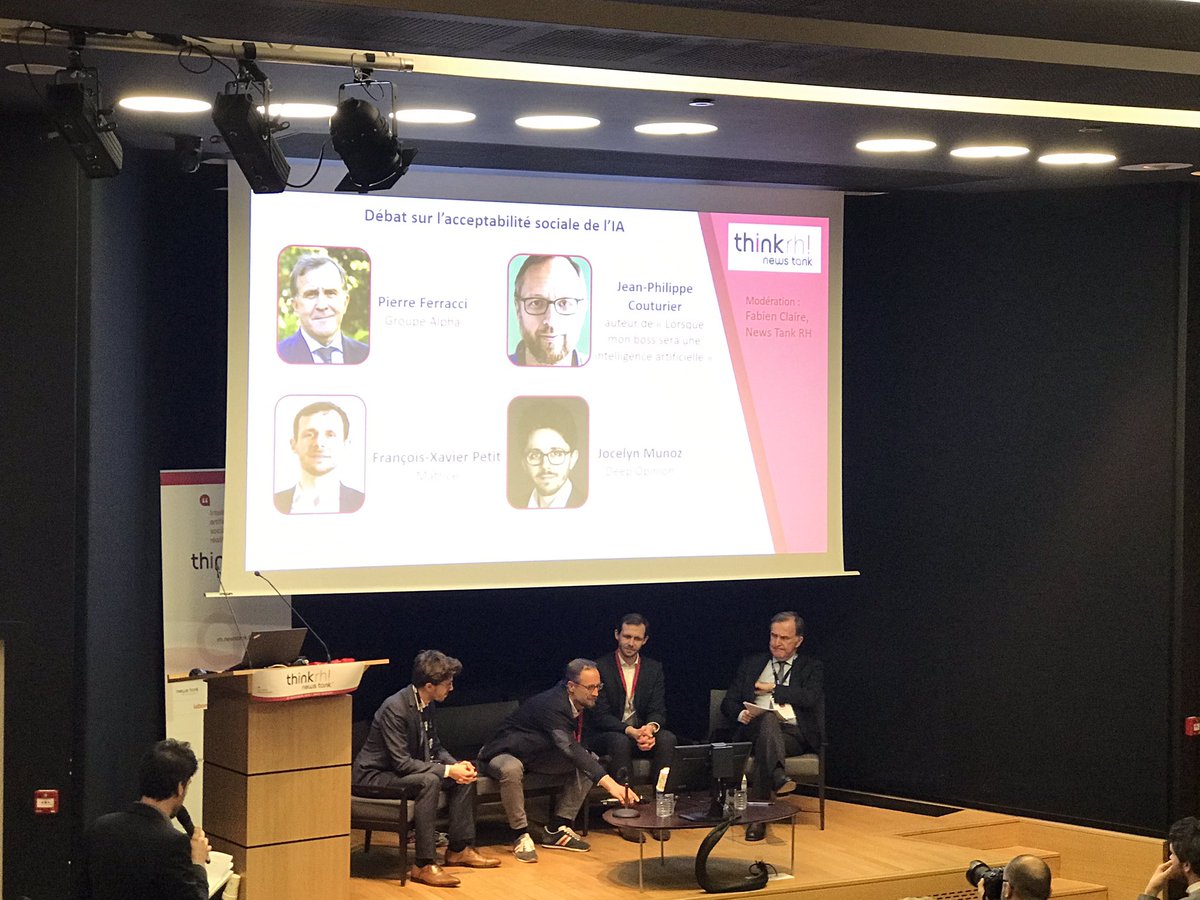 GroupeAlpha's tweet photo. [#event] Débat de clôture sur l’acceptabilité sociale de l’intelligence artificielle, avec Pierre Ferracci, président @GroupeAlpha, @fxpetit , Jean-Philippe Couturier et @JocelynMunoz_ 
#ThinkRH @NewsTankRH, en partenariat avec @Semaphores_ https://t.co/wF6ECIxkCI