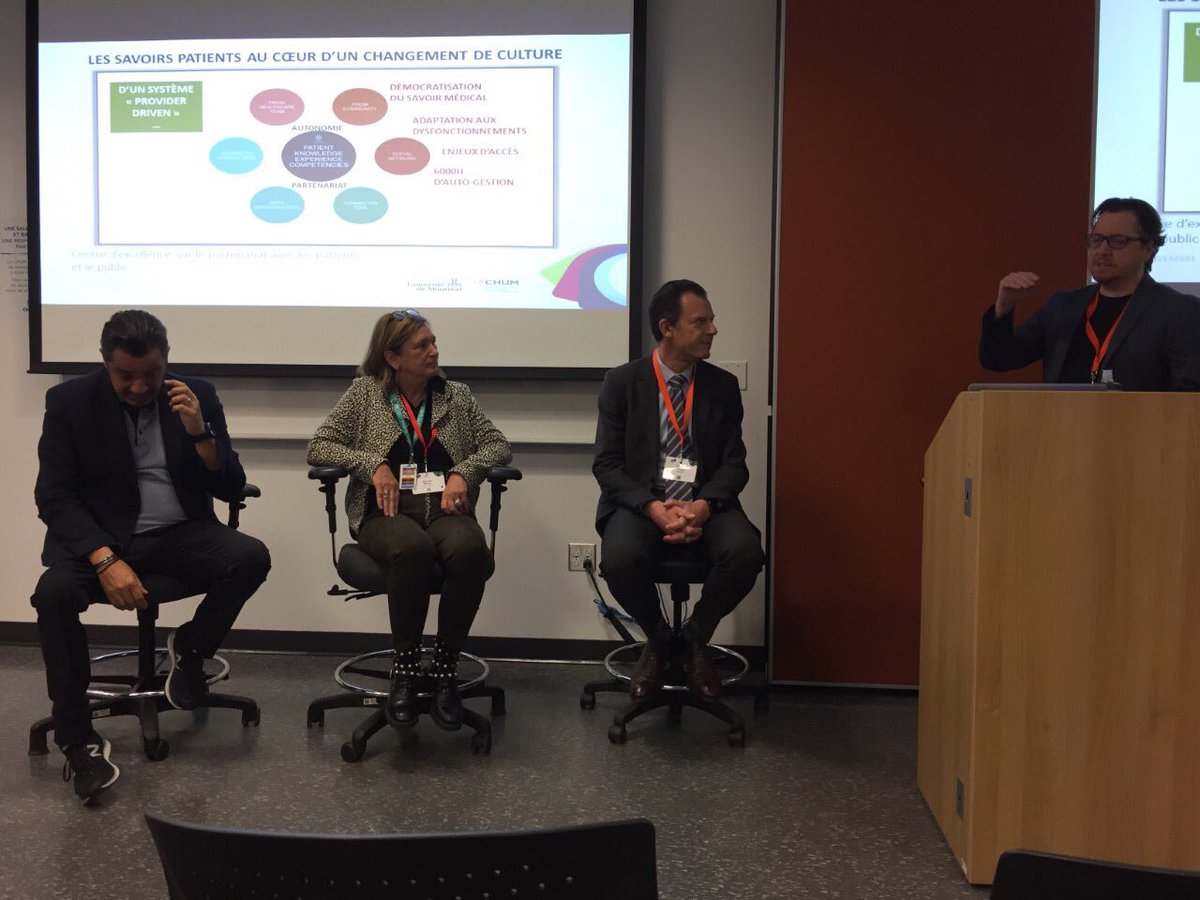 Centre de recherche du CHUM (@crchum) on Twitter photo Le savoir des #patients a une valeur ajoutée et apporte de nouvelles perspectives dans la trajectoire de soins. Panel sur ce que patients, citoyens et chercheurs peuvent réaliser ensemble. <a href="/patients_udm/">CEPPP @UMontreal</a> @VPoitout <a href="/AlexGreg1111/">Grégoire, Alexandre</a>
#patientspartenaires #InnoveActionCHUM Le savoir des #patients a une valeur ajoutée et apporte de nouvelles perspectives dans la trajectoire de soins. Panel sur ce que patients, citoyens et chercheurs peuvent réaliser ensemble. <a href="/patients_udm/">CEPPP @UMontreal</a> @VPoitout <a href="/AlexGreg1111/">Grégoire, Alexandre</a>
#patientspartenaires #InnoveActionCHUM