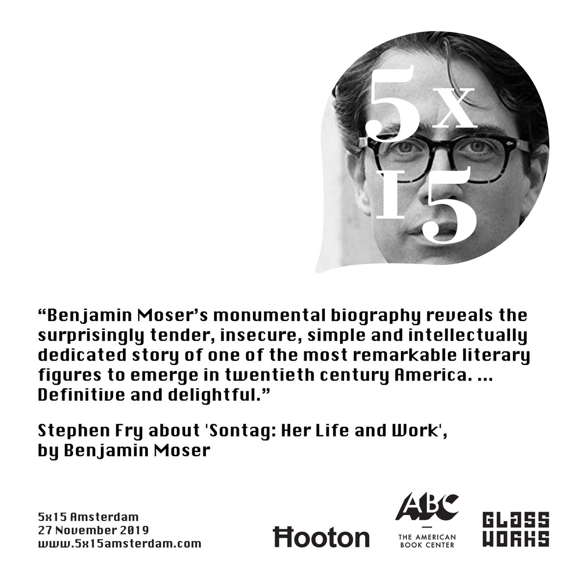 Amsterdam5x15's tweet photo. It's 65 years since #SusanSontag wrote her infamous essay #NotesOnCamp. Come hear @BenjaminFMoser speak about his recently published Sontag biography at #5x15Amsterdam next week. Reviewed as 'Definitive & delightful' by @stephenfry, no less. Tickets here https://t.co/VLbmFRimUQ https://t.co/YFAaV62UYx