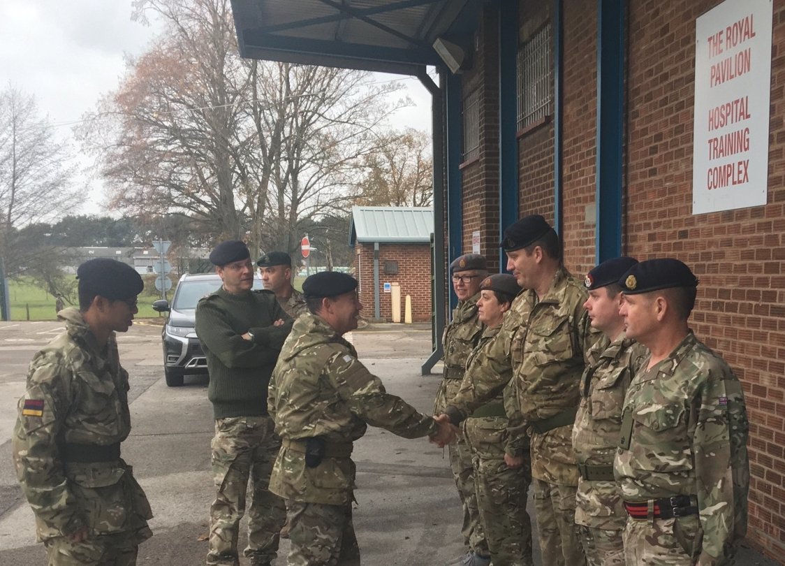 AMSTC1's tweet photo. @AMSTC1 hosted Maj Gen Southall CBE, Director Basing and Infra @ArmyBasing, as part of @2MedX visit to view what AMSTC do in order to prepare med capability for tasks, and see where we can collaborate with other trainers #medtrg #medsim @ArmyMedServices @34Hospital @BritishArmy https://t.co/fpSVUxwDGy