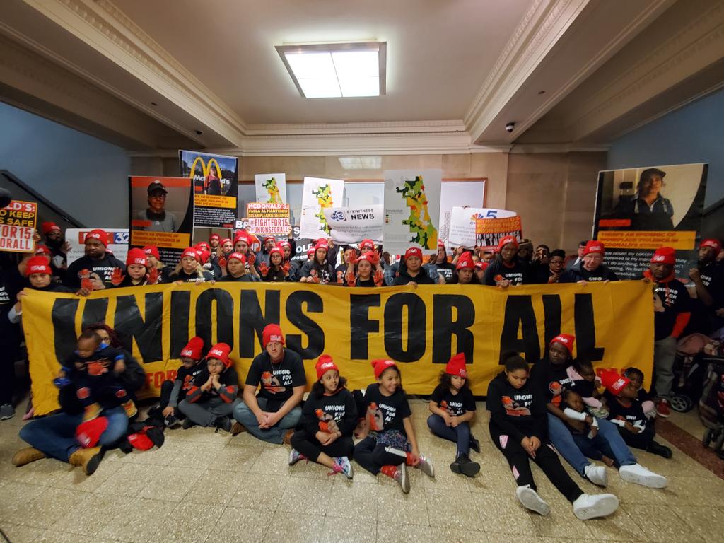 BREAKING: #FightFor15 fast food workers in Chicago just announced the filing of a class action lawsuit against <a href="/McDonalds/">McDonald's</a> over epidemic violence in the stores.