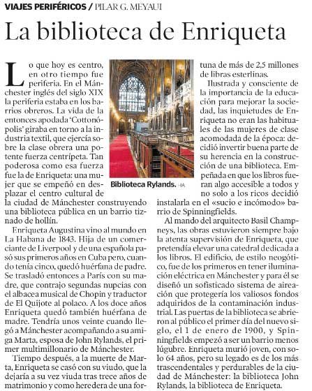 la_conectora's tweet photo. Hoy escribo de la #biblioteca John Rylands en Mánchester @TheJohnRylands, la biblioteca de Enriqueta, en el Artes &amp; Letras de @heraldoes https://t.co/2T9HeRaCI6 #viajesperifericos https://t.co/KaWB1eULqK