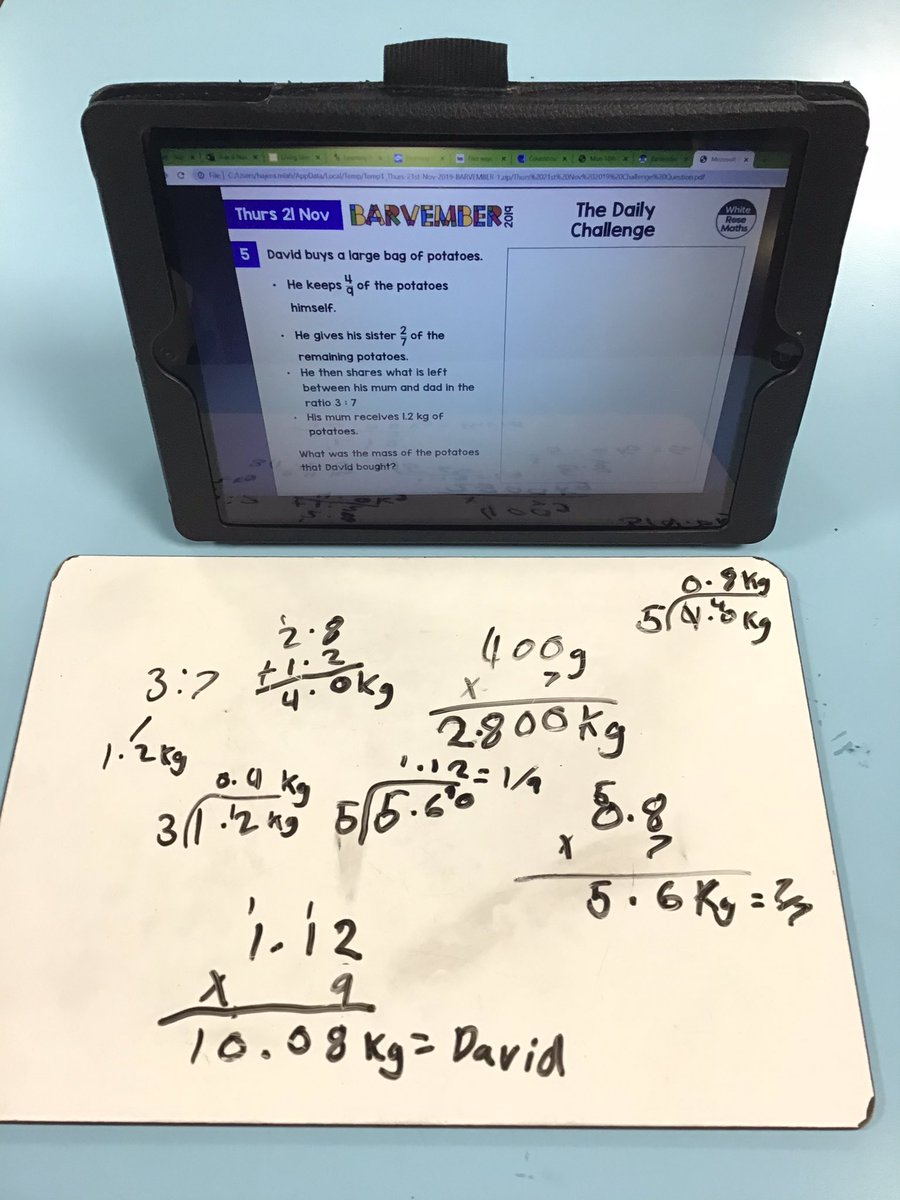 NewbyPrimary's tweet image. One of our Year 6 boys solved today&apos;s #Barvember #ChallengeQuestion (albeit without bar models)! Amazing work! @WhiteRoseMaths
