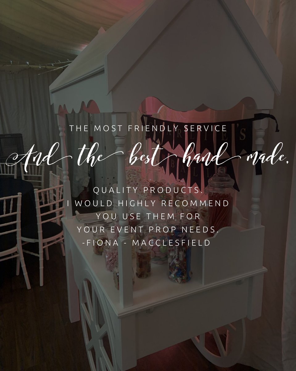 ‘The best hand made quality products’...now that’s a compliment 🙌🏻😍 #dreamsofthemes #eventprops #cheshire #eventdecor #propsforhire #sweetcart #bespokemade #fortheloveofsweets #weddings #parties #functions #customerfeedback #recommendations