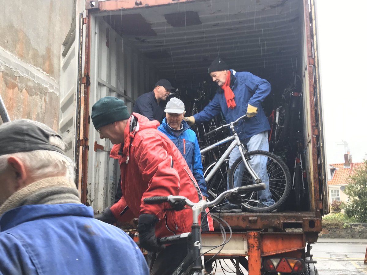 efgsy's tweet photo. More great teamwork today! Two containers packed with bikes and ready to go to  @BicycleCharity. That’s 24 containers since 2013 or about 2700 bikes. Big thanks to all donors and supporters! https://t.co/8uyeVagEqp