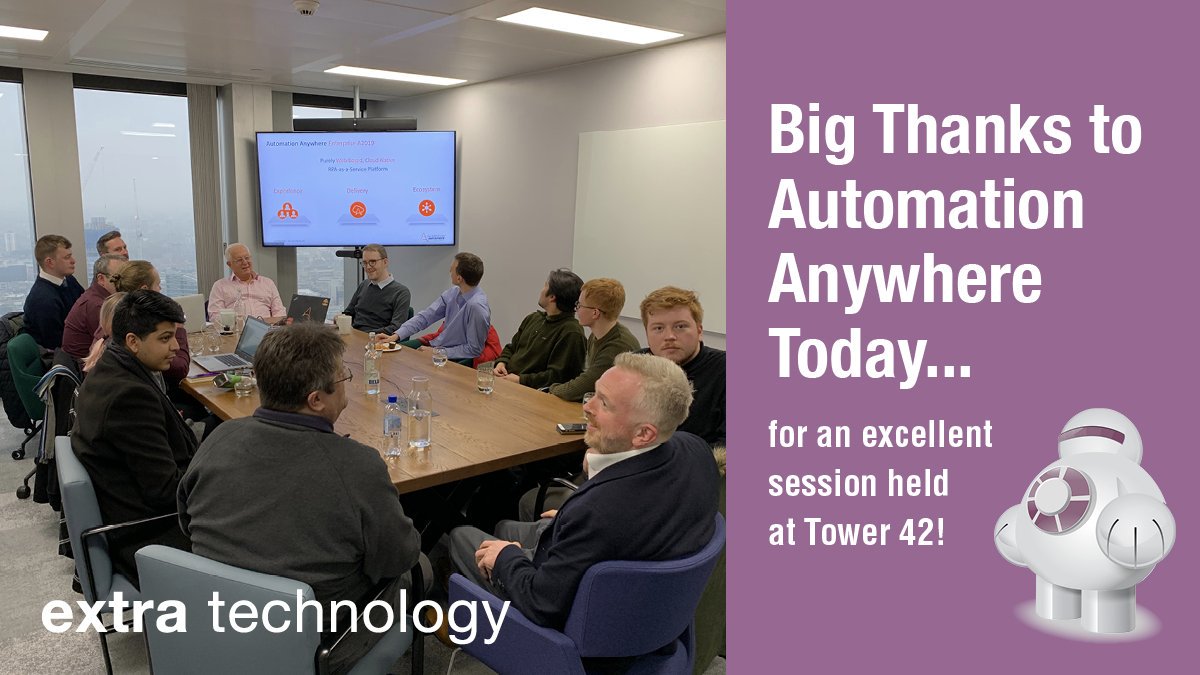 extratechnology's tweet image. Thank you to #AutomationAnywhere for running a fantastic #A2019 and Attended Automation Enablement session today, from everone at #ExtraTechnology. #RoboticProcessAutomation #RPA #Tower42 #FeelingSpecial