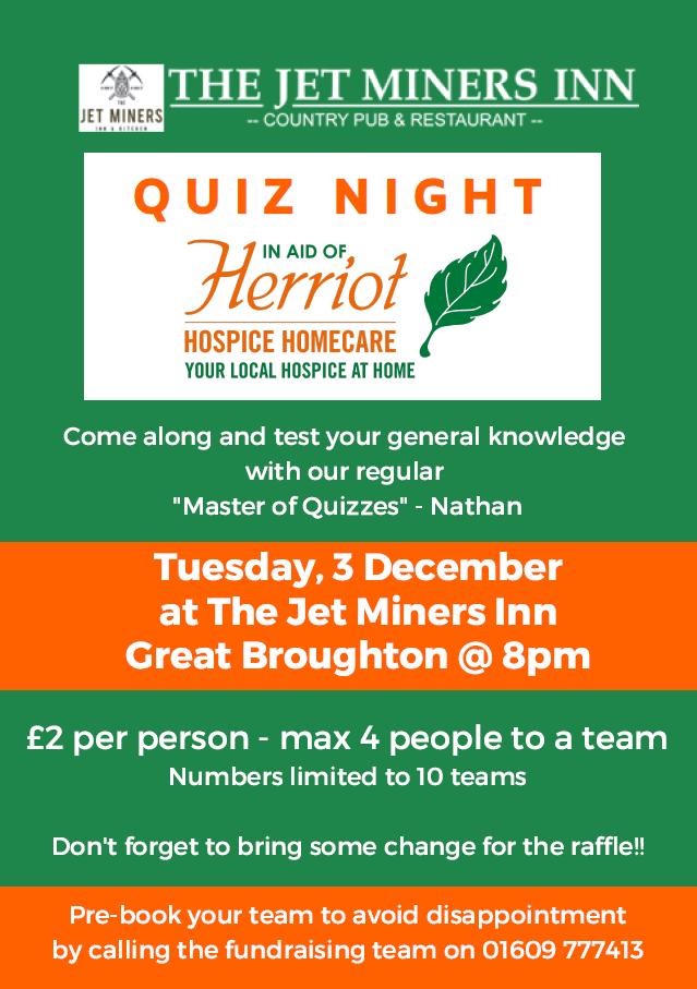 HHHomecare's tweet photo. Our fabulous volunteer @whiskerslad set himself a challenge this year to organise a quiz in every location we have a shop! Please come along and help us make his last one the best one yet! #Stokesley #getquizzical #northyorkshire #charity #hospicecare https://t.co/bfdm1IO0j2