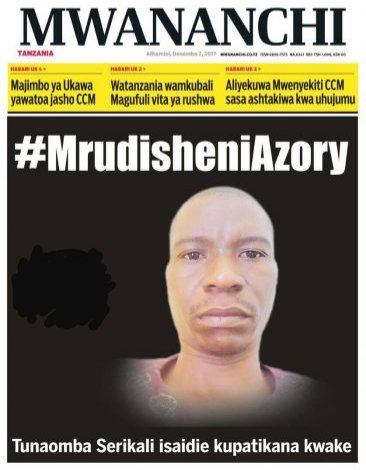 Chahali's tweet photo. #Tanzania: It Has Been Two Years Without #AzoryGwanda https://t.co/ZUJ0pykCqN #BringBackAzoryGwanda https://t.co/DKfuitLjQq