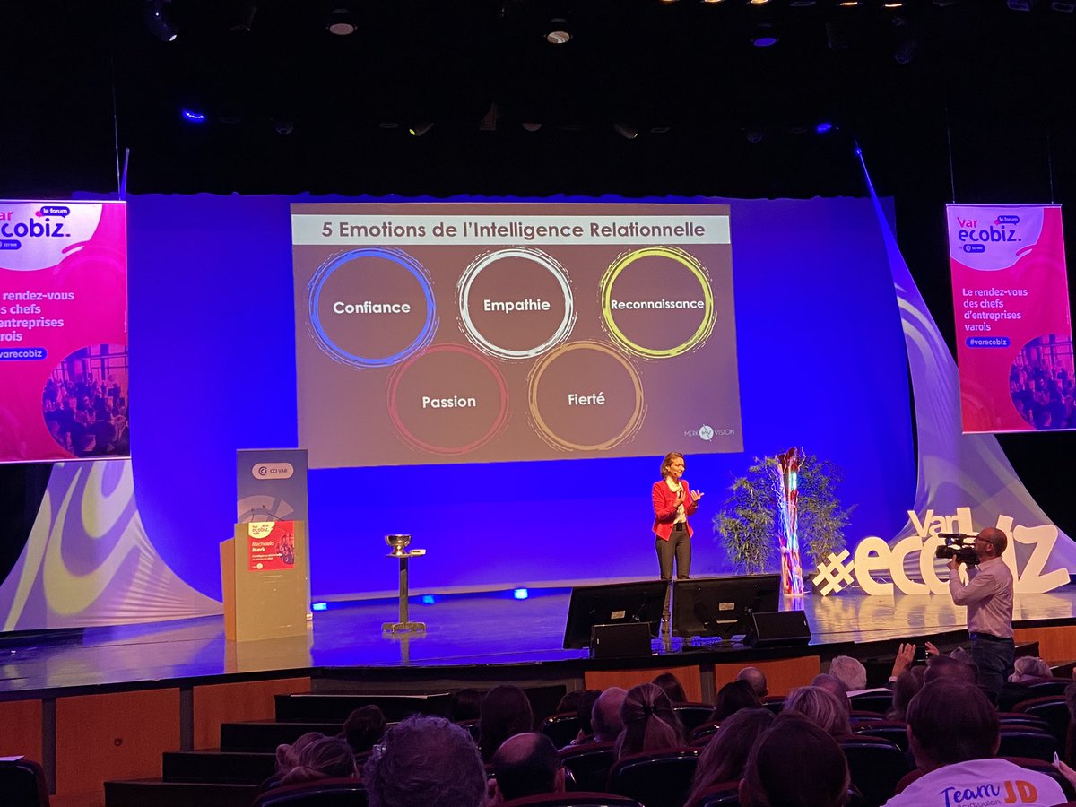 5 émotions de l’intelligence relationnelle : confiance, empathie, reconnaissance, passion et  fierté ! Avec un petit clin d’œil 👀 aux Jeux Olympiques 😉avec les anneaux ! Conférence de <a href="/MichaelaMerk/">Michaela Merk, PhD</a> pour le Forum #VarEcobiz