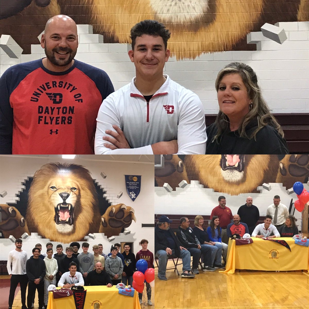 NBVicePrincipal's tweet photo. NBHS proud to host Noah Wijnen-Riems’ family today for an amazing day.  Noah signed his National Letter of Intent in front of family, teammates and friends for the @DaytonBaseball Flyers!   Congrats to #3 on this awesome accomplishment. @PghDawgs https://t.co/RHl2PFyRhL
