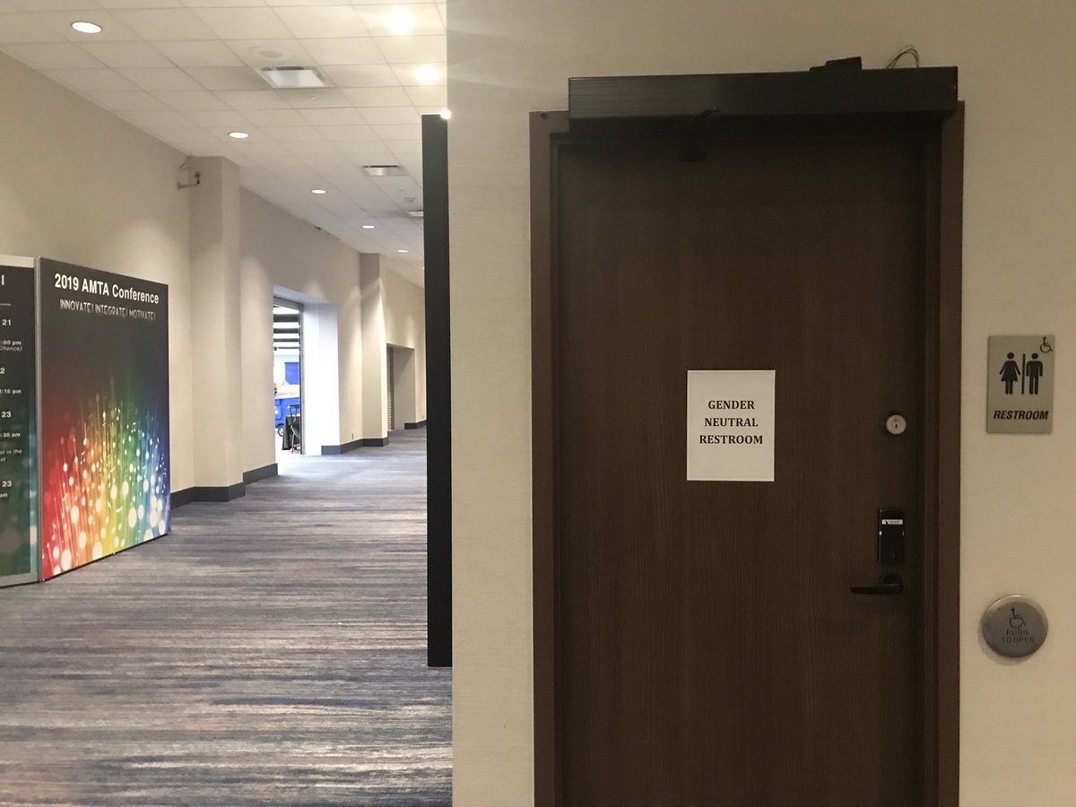 AMTANatCon's tweet photo. Spread the word! The gender neutral bathroom is located between registration and the exhibit hall. #AMTA19 https://t.co/yHit3tAPbF
