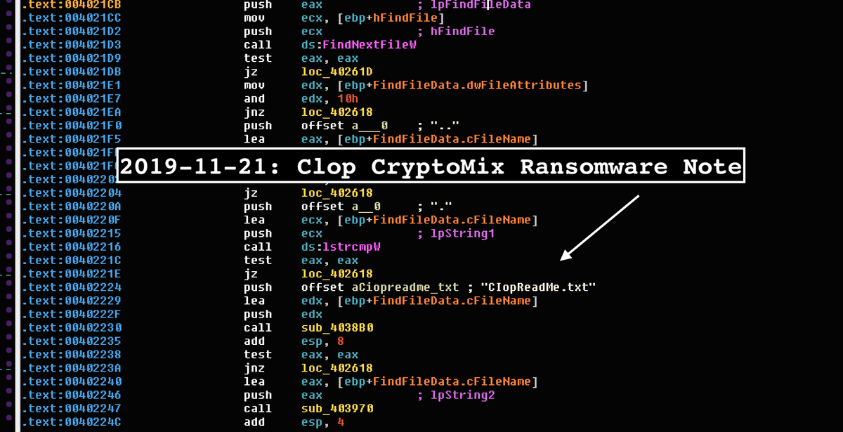 VK_Intel's tweet photo. 2019-11-21:👁🗨#Clop #CryptoMix #Ransomware 🔒
🔦Many Ransomware Kill Proc & Services
Clop Taking It Further by...Uninstalling Them🙂
Eg Uninstall of MalwareBytes Anti-Ransomware | Panda
⏩\Anti-Ransomware\unins000.exe /verysilent /suppressmsgboxes /norestart
h/t @malwrhunterteam https://t.co/3bqzrMBLG9